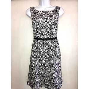 Ann Taylor LOFT 0 Black Floral Fit Flare Mini Dress Cotton POCKETS!